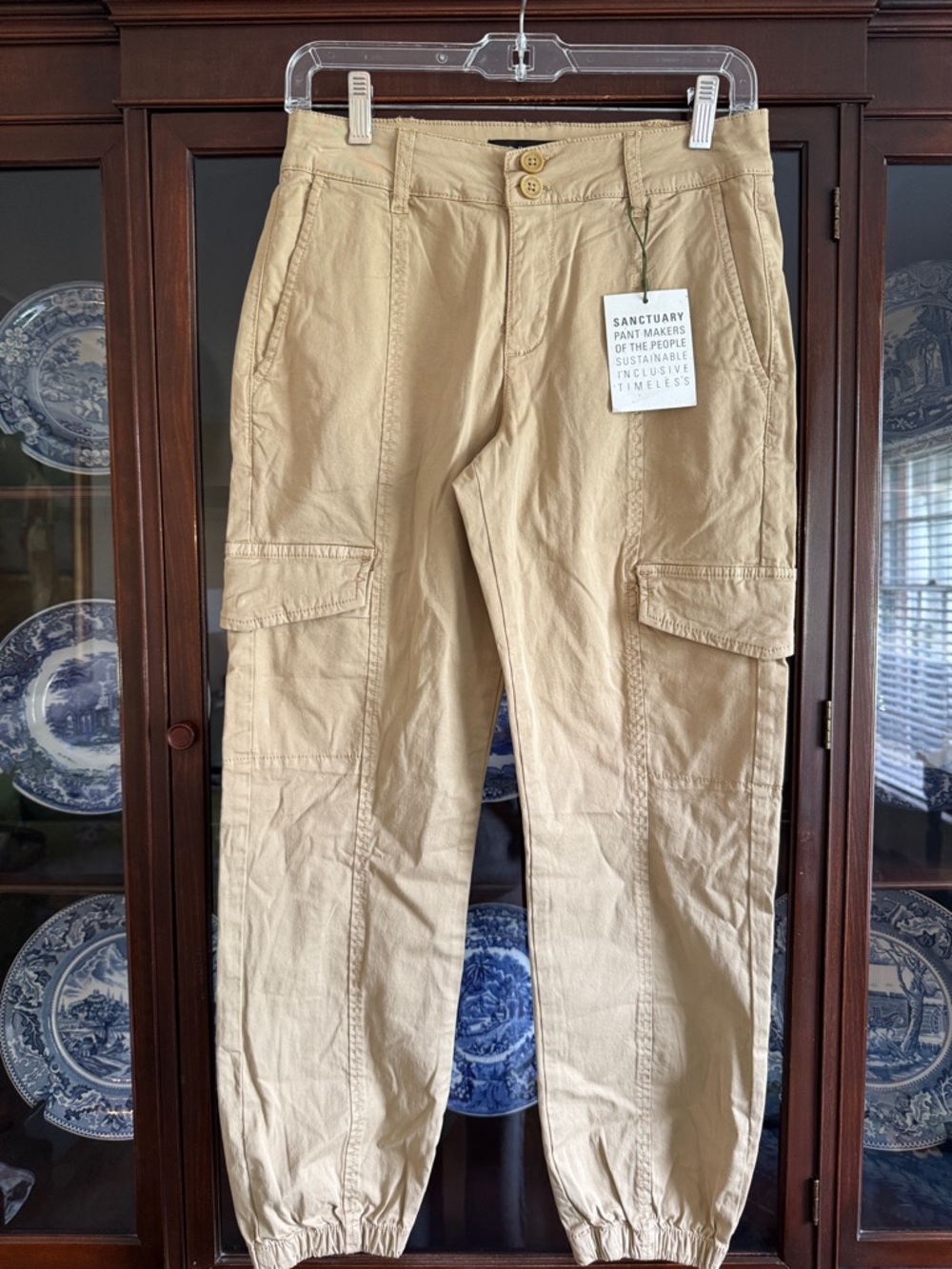 Sanctuary Womens Khaki Cargo Pants with Button Waist